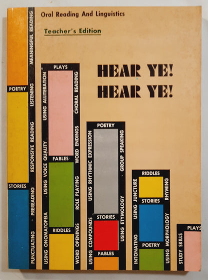 Hear Ye! Hear Ye! Oral Reading and Linguistics Teacher's Edition by Mildred A. Dawson; Georgiana Newman (Good, 1969, Pbk, 128 pages, Benefic Press)