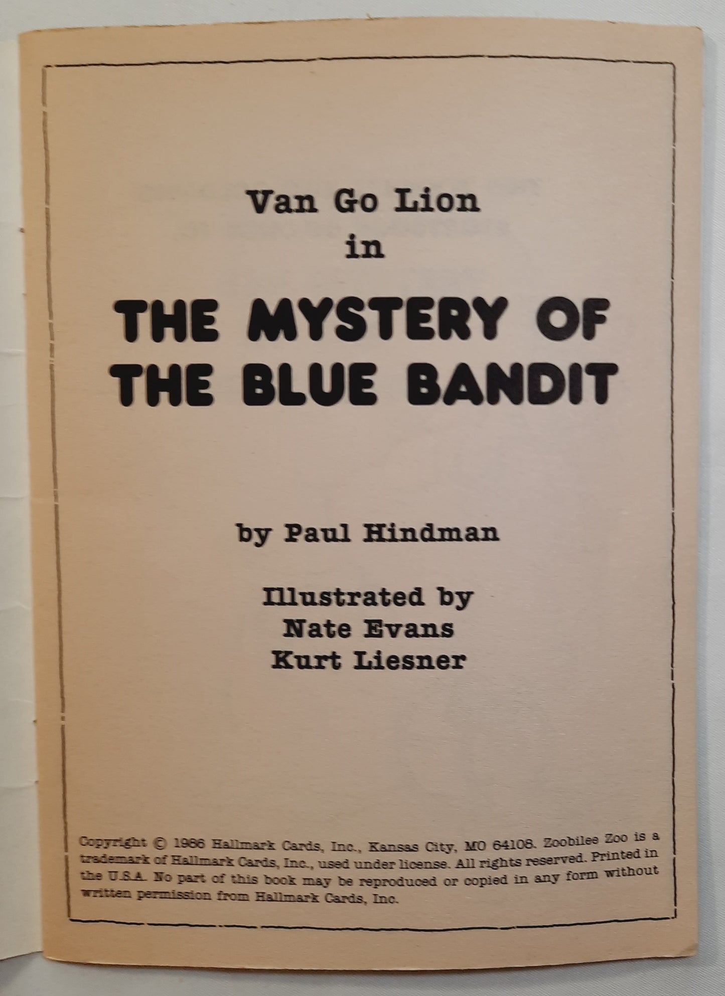 Van Go Lion in The Mystery of The Blue Bandit by Paul Hindman (Zoobilee Zoo, Good, 1986, Pbk, Hallmark) RARE