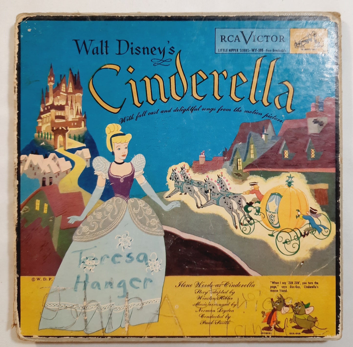 Cinderella Book with 45 Records by Walt Disney (Acceptable, 1949, HC, 24 pages, RCA Victor)