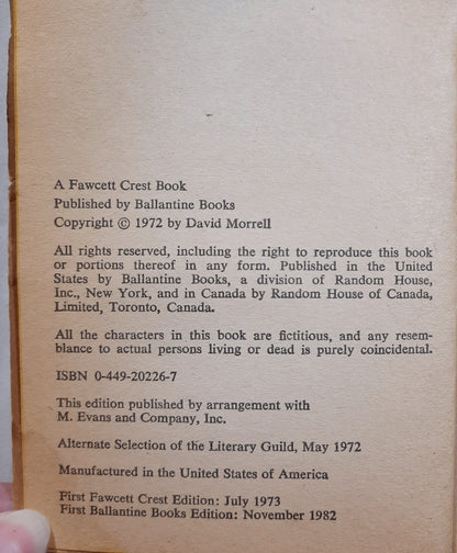 First Blood by David Morrell (Acceptable, 1972, Pbk, 256 pages, Fawcett Crest)