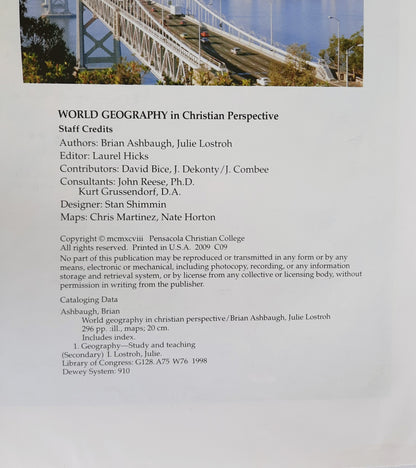 Abeka World Geography in Christian Perspective Student Textbook (Good, 2009, Pbk, 286 pages)