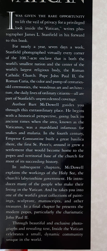 National Geographic: Inside the Vatican by Bart McDowell; James L. Stanfield (Very good, 1991, HC, 232 pages)