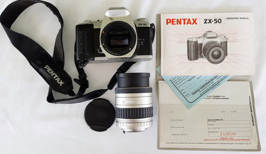 Pentax ZX-50 Camera 35mm with Operating Manual and Lens for PARTS ONLY