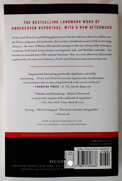 Nickel and Dimed: On (Not) Getting By in America by Barbara Ehrenreich (Very Good, 2011, Pbk, 244 pages, Picador)