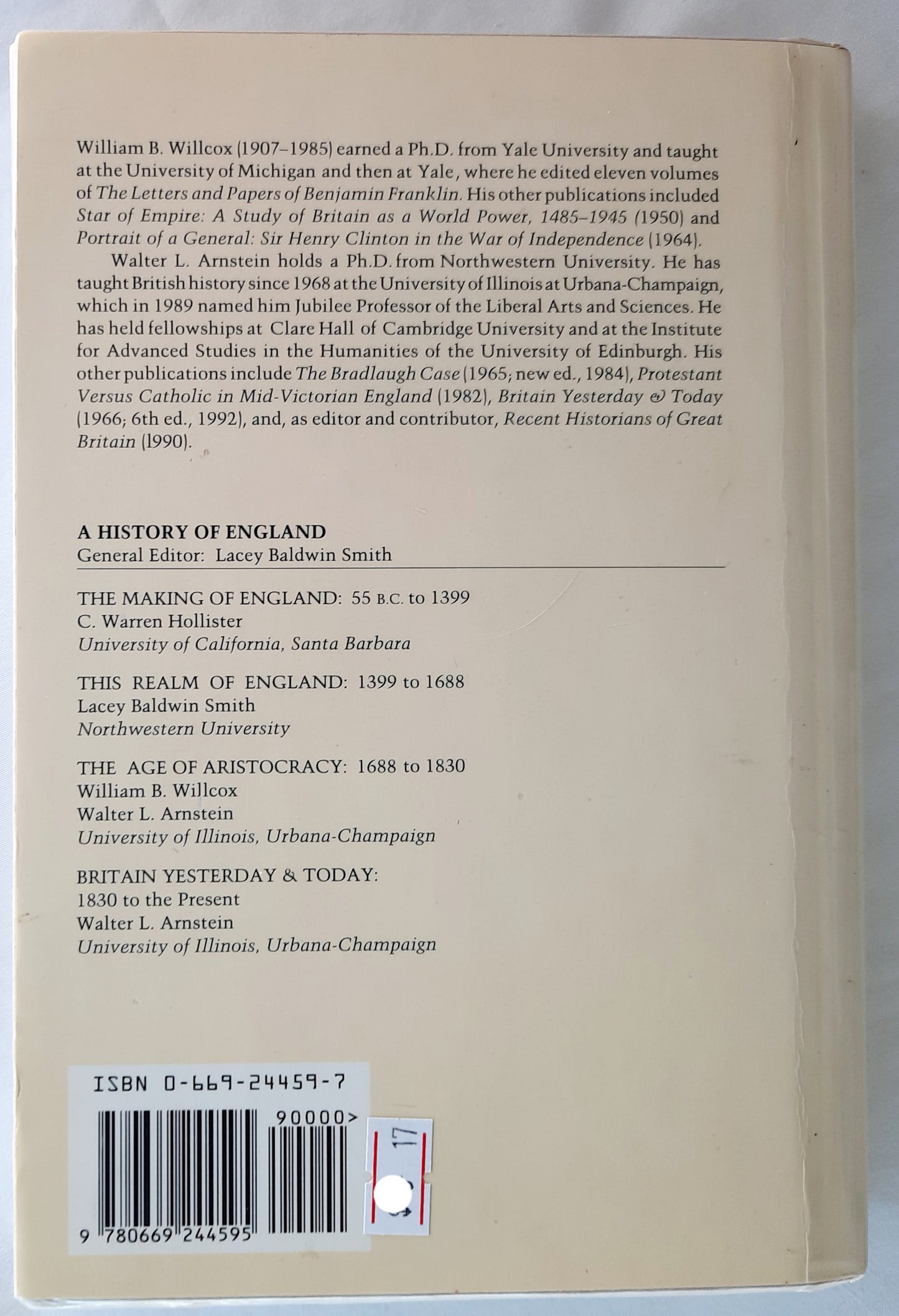 The Age of Aristocracy 1488 to 1830 Sixth Edition by William B. Willcox; Walter L. Arnstein (Good, 1992, HC, 346 pages, D.C. Heath & Co.)