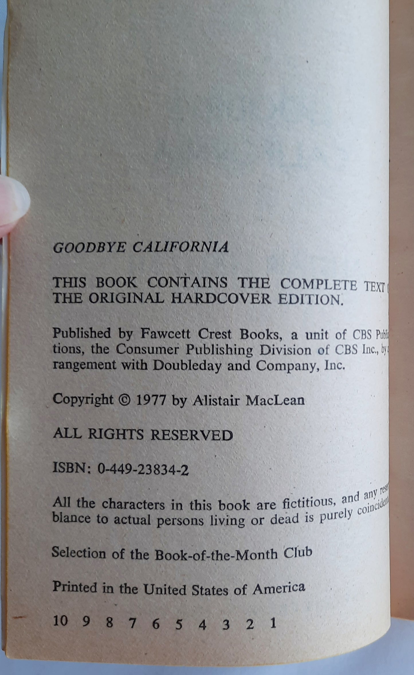 Goodbye California by Alistair MacLean (Good, 1977, Pbk, 315 pages, Fawcett Crest)