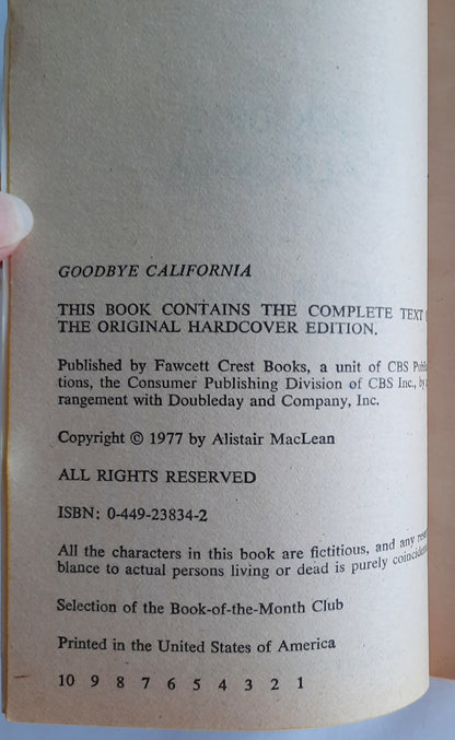 Goodbye California by Alistair MacLean (Good, 1977, Pbk, 315 pages, Fawcett Crest)