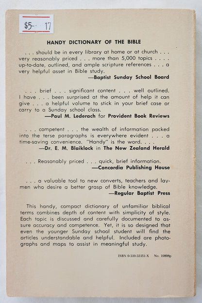 Handy Dictionary of the Bible edited by Merrill C. Tenney (Good, 1978, Pbk, 176 pages, Zondervan)