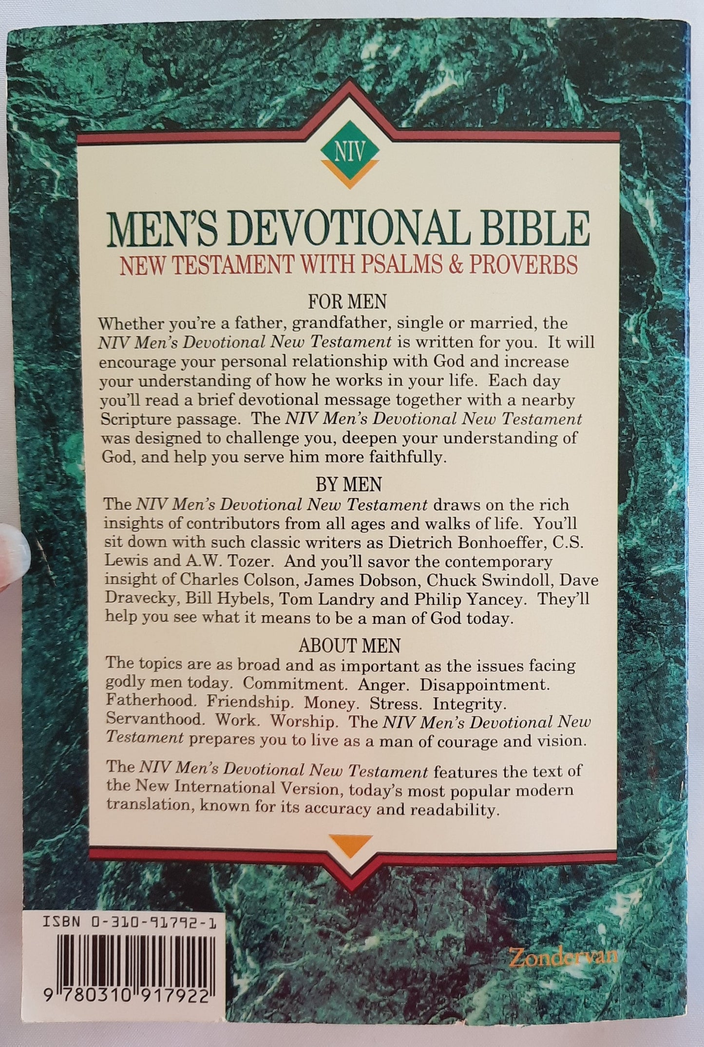 NIV Men's Devotional New Testament Bible with Psalms & Proverbs (Very good, 1994, Pbk, 564 pages, Zondervan)