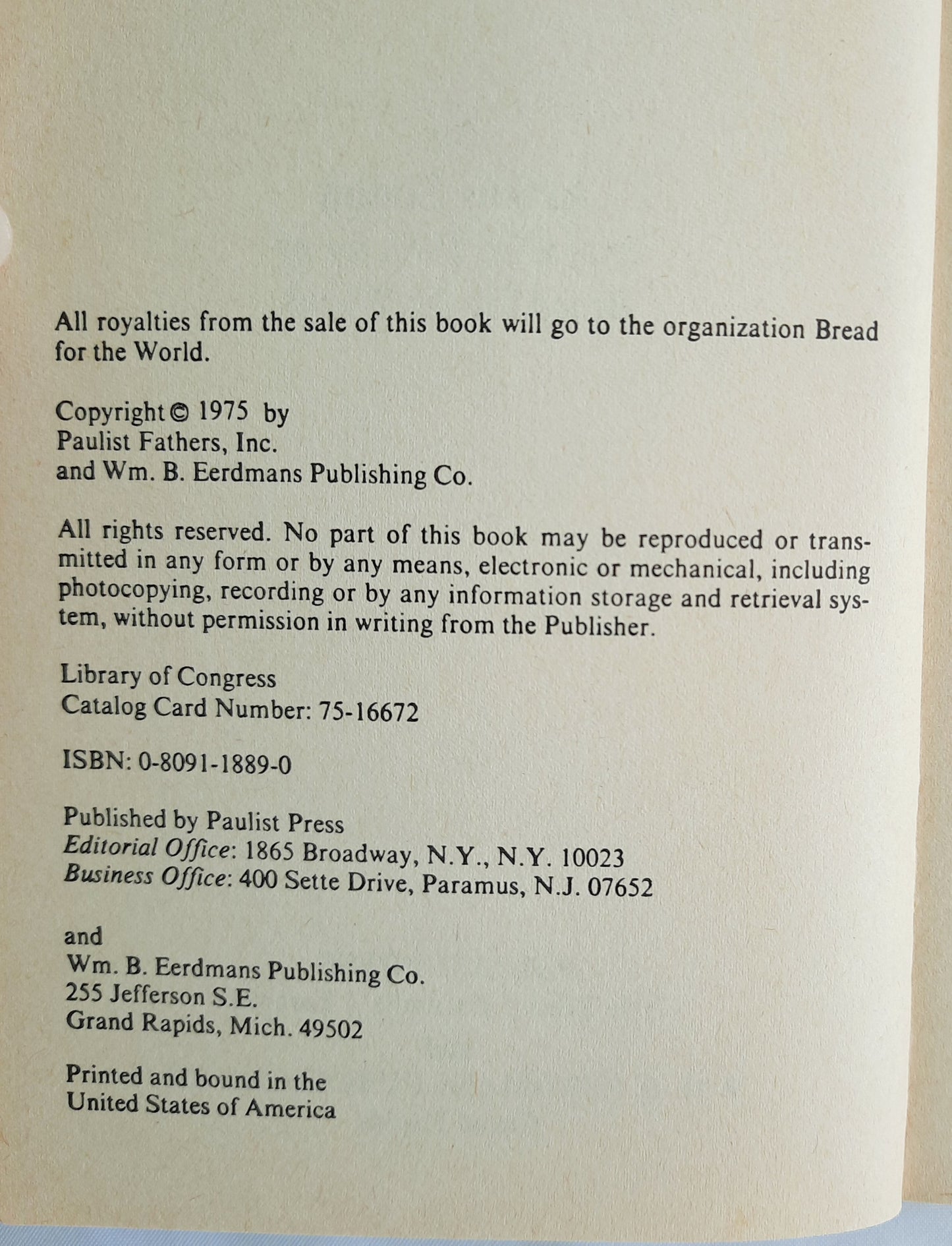 Bread for the World by Arthur Simon (Very Good, 1975, Pbk, 179 pages, Paulist Press)