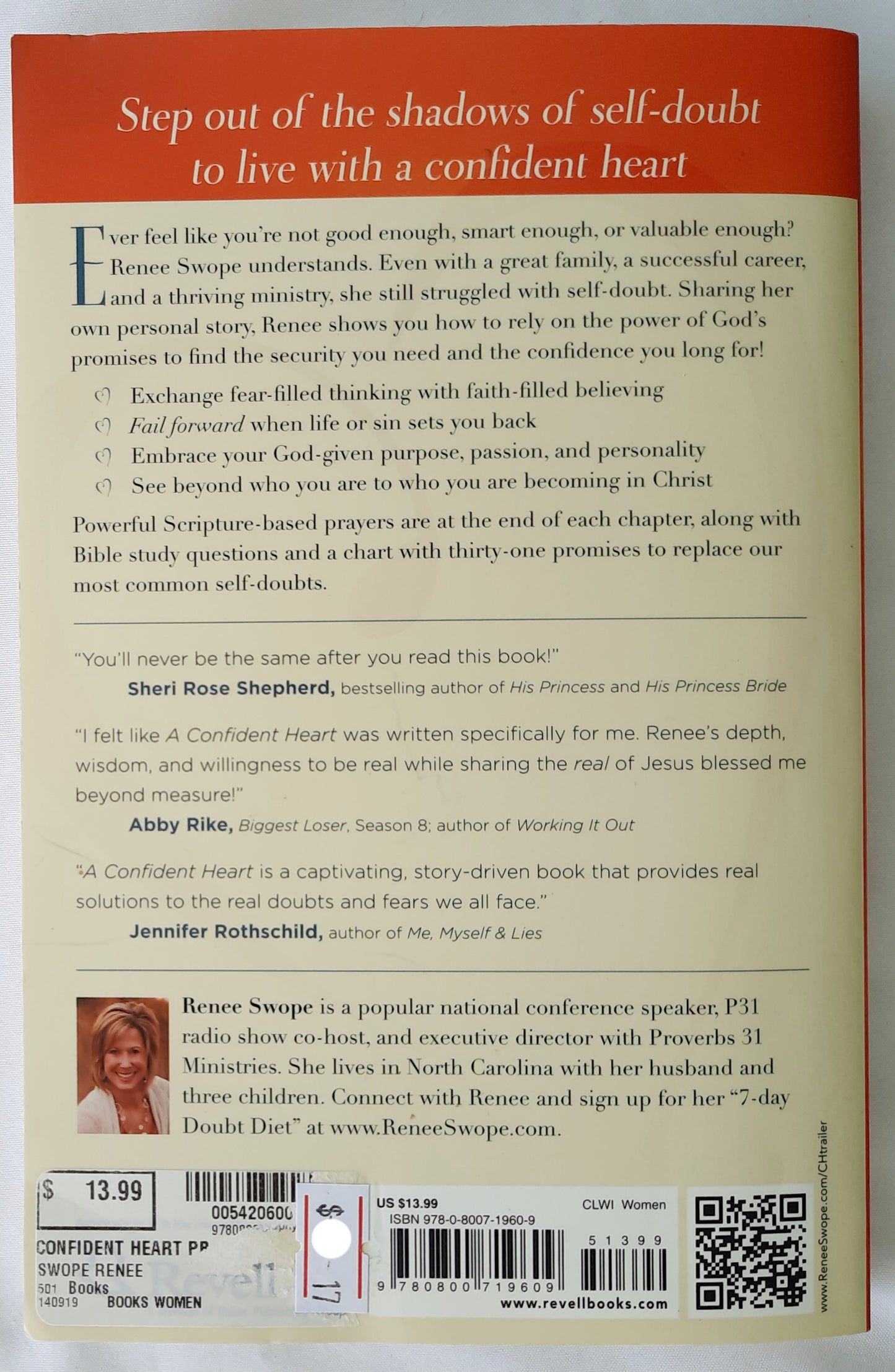 A Confident Heart: How to Stop Doubting Yourself and Live in the Security of God's Promises by Renee Swope (Very good, 2011, Pbk, 229 pages, Revell)