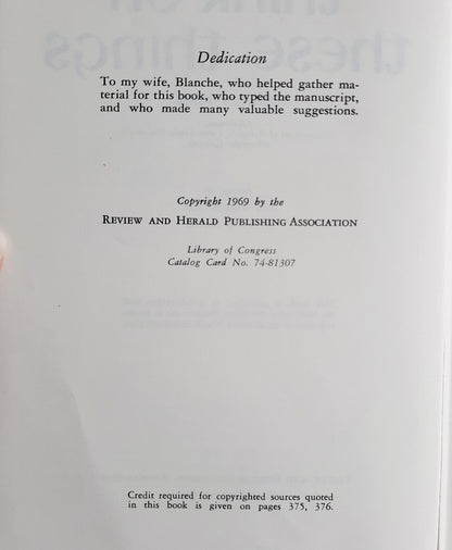 Think on These Things by Norval F. Pease (Good, 1969, HC, 379 pages, Review and Herald Publishing)