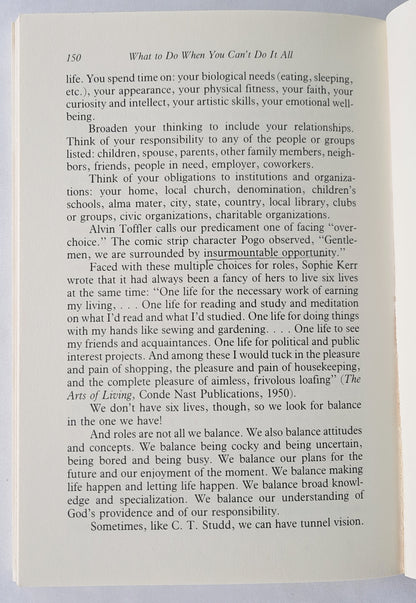 What to Do When You Can't Do It All: Coming to Terms with Overcommitment by Carol van Klompenburg (Acceptable, 1989, Pbk, 160 pages, Augsburg)