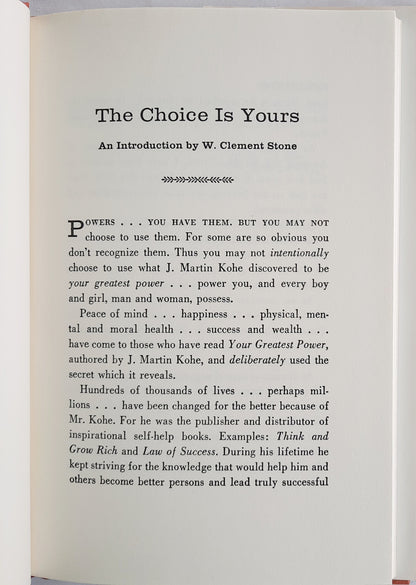 Your Greatest Power by J. Martin Kohe (Very good, 1981, HC, 80 pages, Success Unlimited)