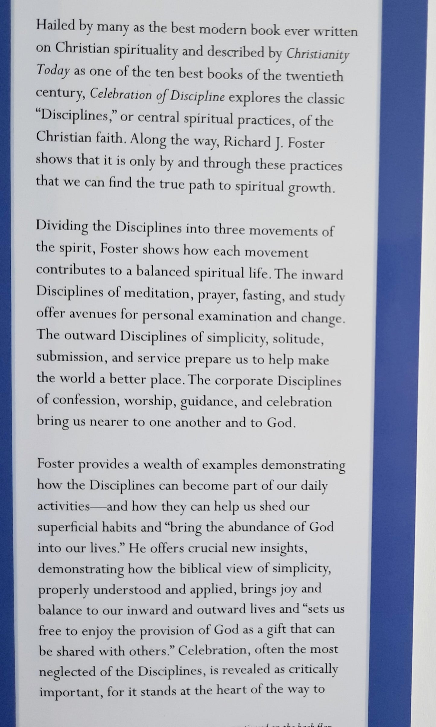 Celebration of Discipline: The Path to Spiritual Growth by Richard J. Foster (Very good, 1988, HC, 228 pages, HarperCollins)