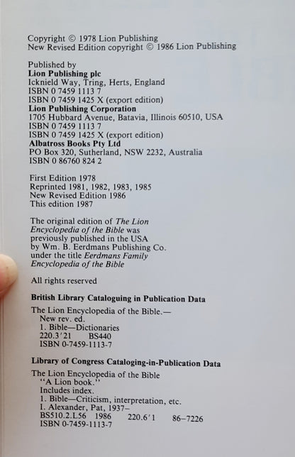 The Lion Encyclopedia of the Bible edited by Pat Alexander (Very Good, 1978, HC, 352 pages, A Lion Book)