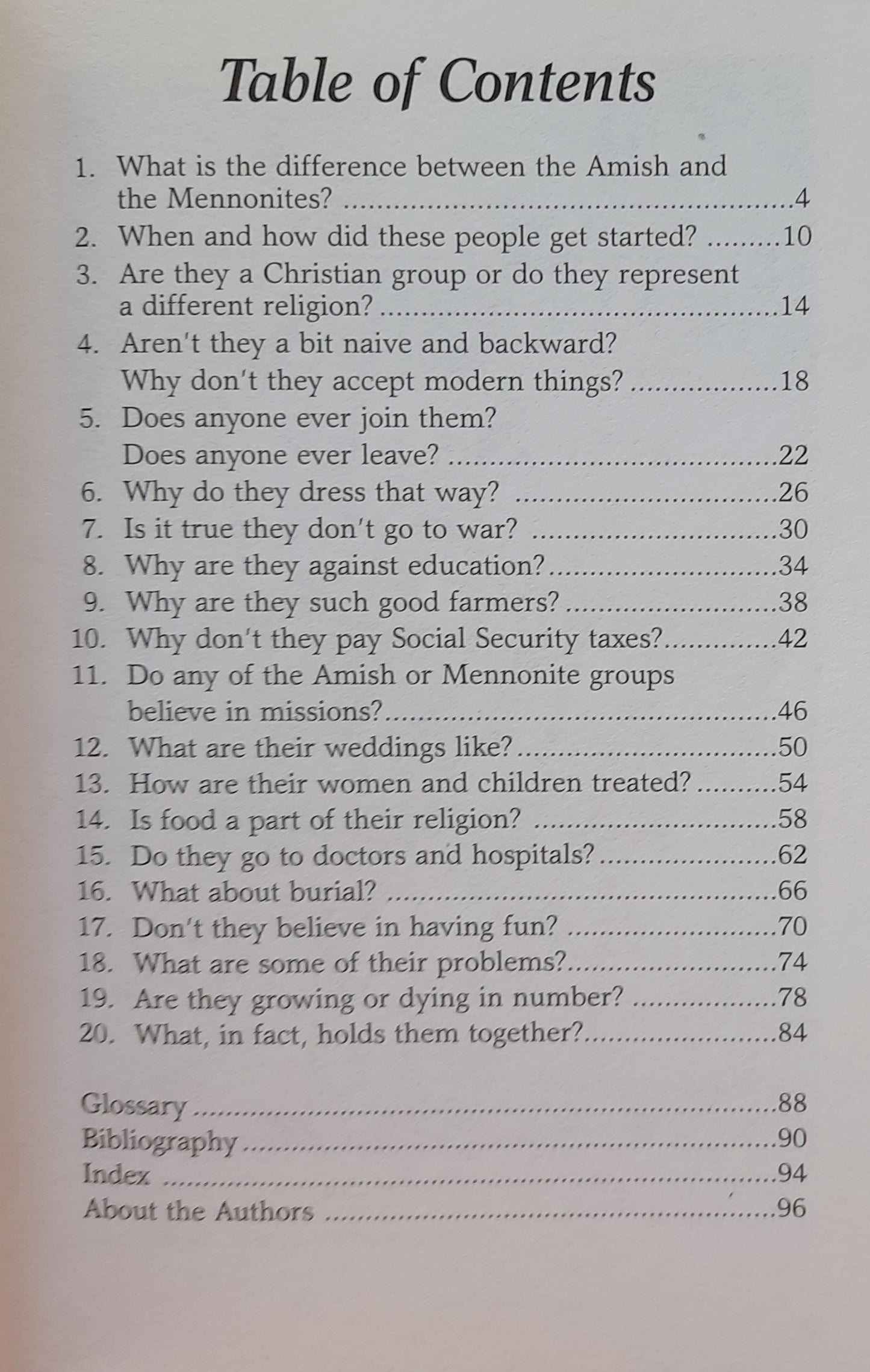 20 Most Asked Questions About the Amish and Mennonites by Merle and Phyllis Good (Very good, 1995, Pbk, Good Books, 96 pages)