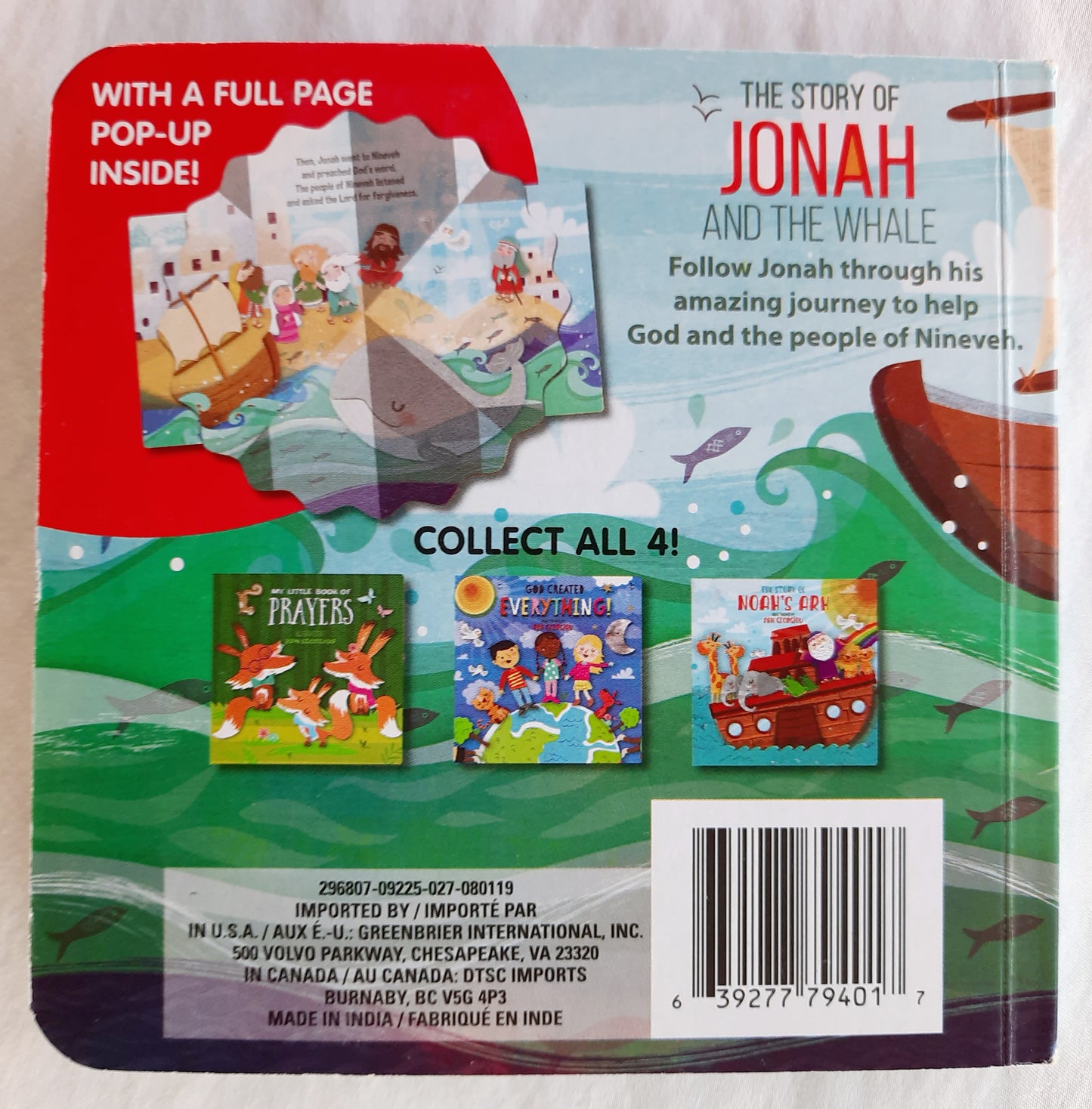 The Story of Jonah and the Whale Board Book illustrated by Pan Georgiou (Very good, HC, 10 pages, Greenbrier Int'l.)