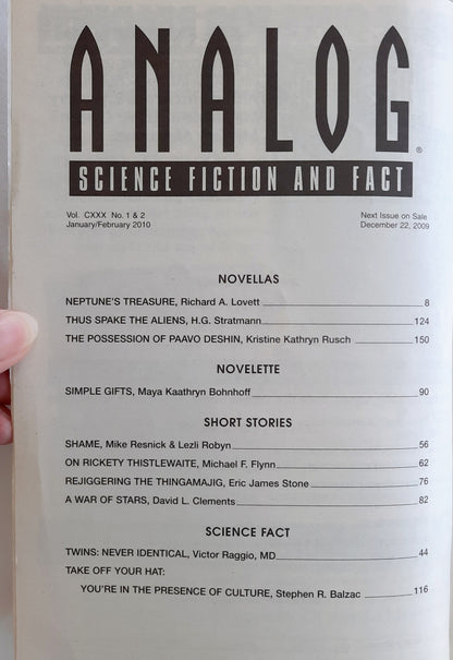 Analog: Science Fiction and Fact Magazine January/February 2010 by Dell Magazine (Very good, Pbk, 190 pages)