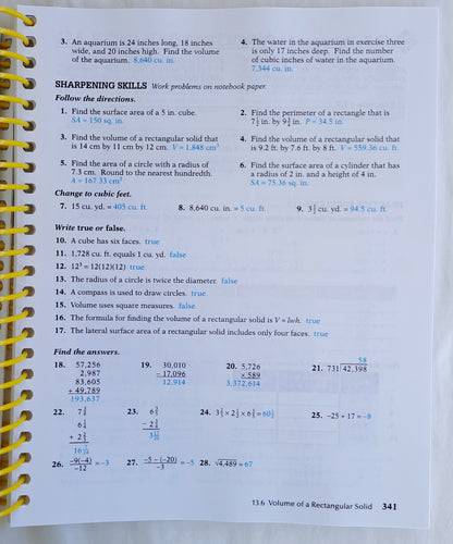 Abeka Basic Mathematics Work-Text Teacher Key 4th Edition (New, 2009, Spiral Pbk, 416 pages)