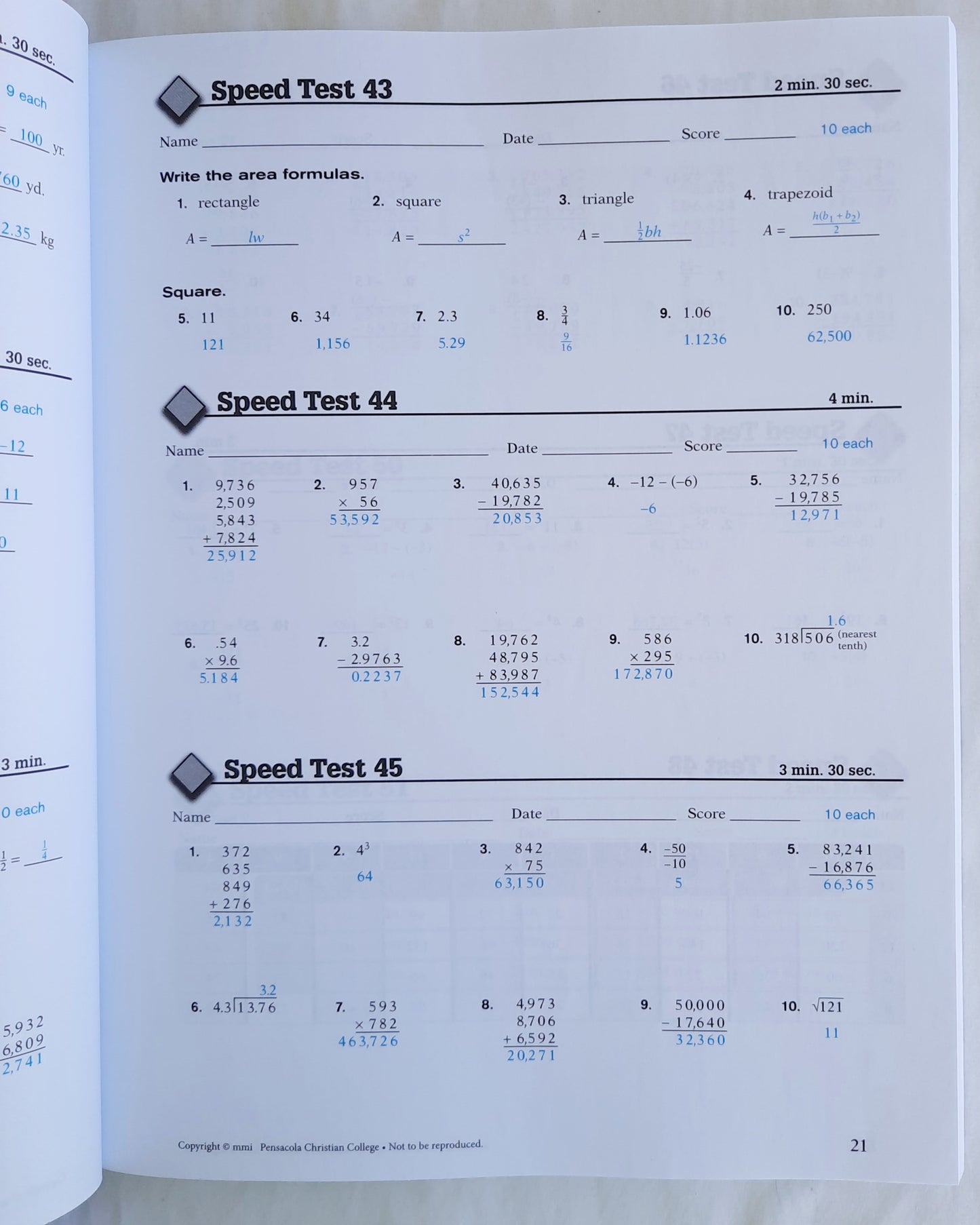 Abeka Basic Mathematics Quiz/Test Key 4th edition (New, 2019, Pbk, 142 pages)