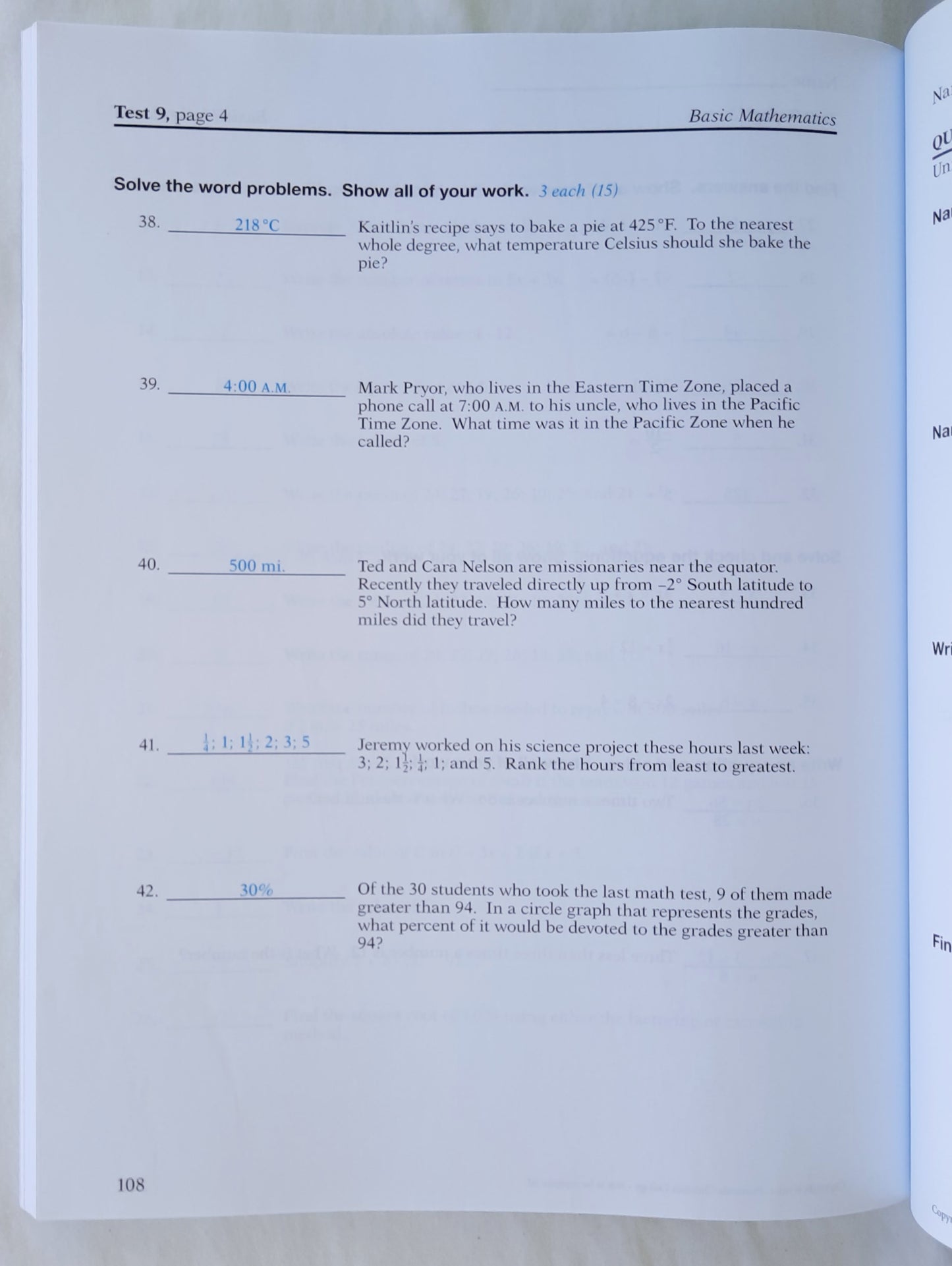 Abeka Basic Mathematics Quiz/Test Key 4th edition (New, 2019, Pbk, 142 pages)