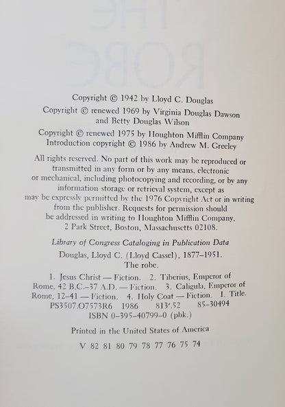 The Robe by Lloyd C. Douglas (Very good, 1986, Pbk, 508 pages, Houghton Mifflin Co.)