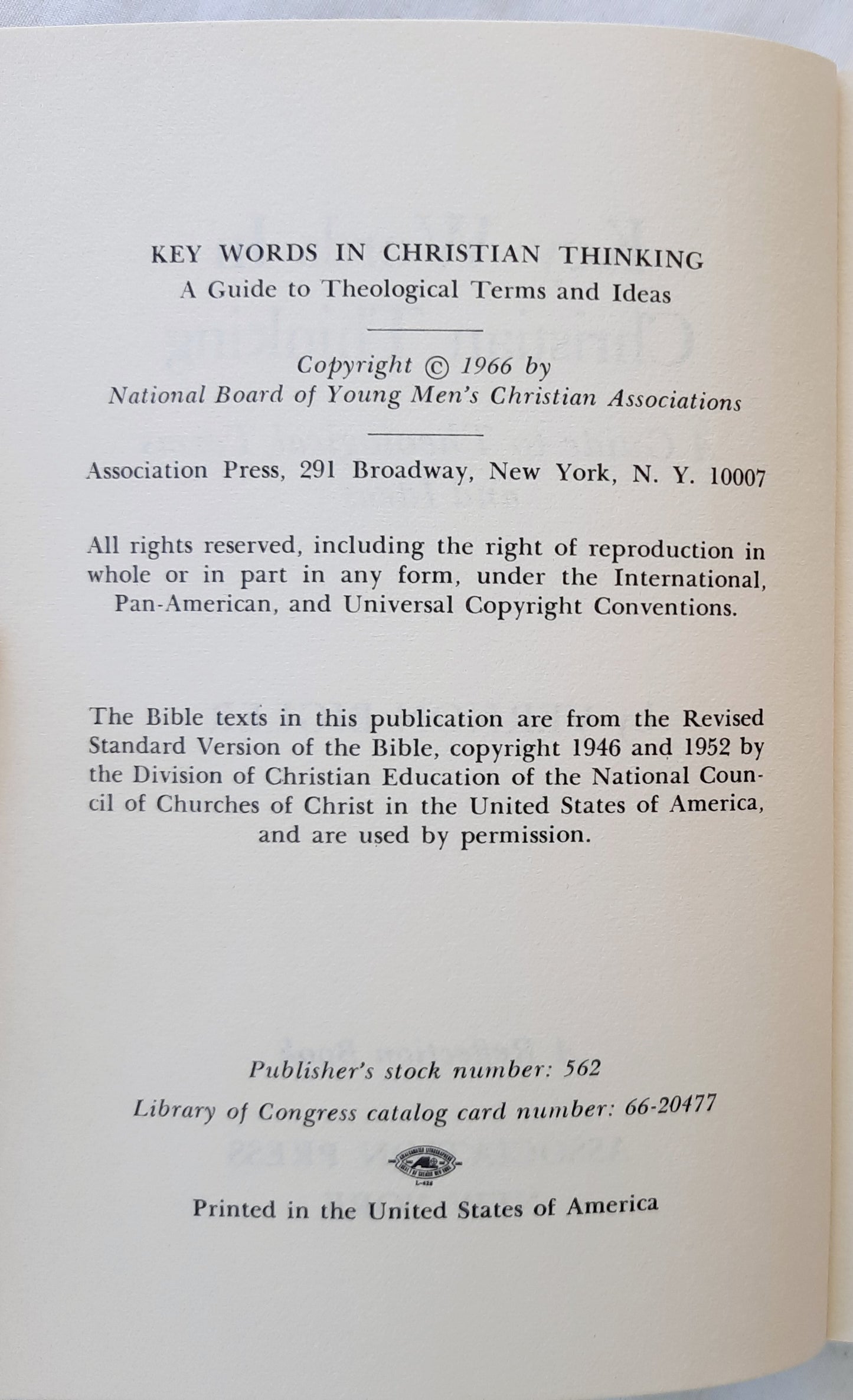 Key Words in Christian Thinking: A Guide to Theological Terms and Ideas by Vernon Bigler (Very good, 1966, Pbk, 125 pages, Association Press)