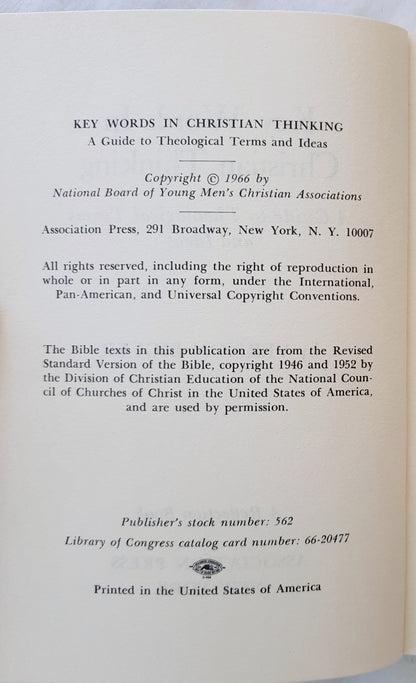 Key Words in Christian Thinking: A Guide to Theological Terms and Ideas by Vernon Bigler (Very good, 1966, Pbk, 125 pages, Association Press)