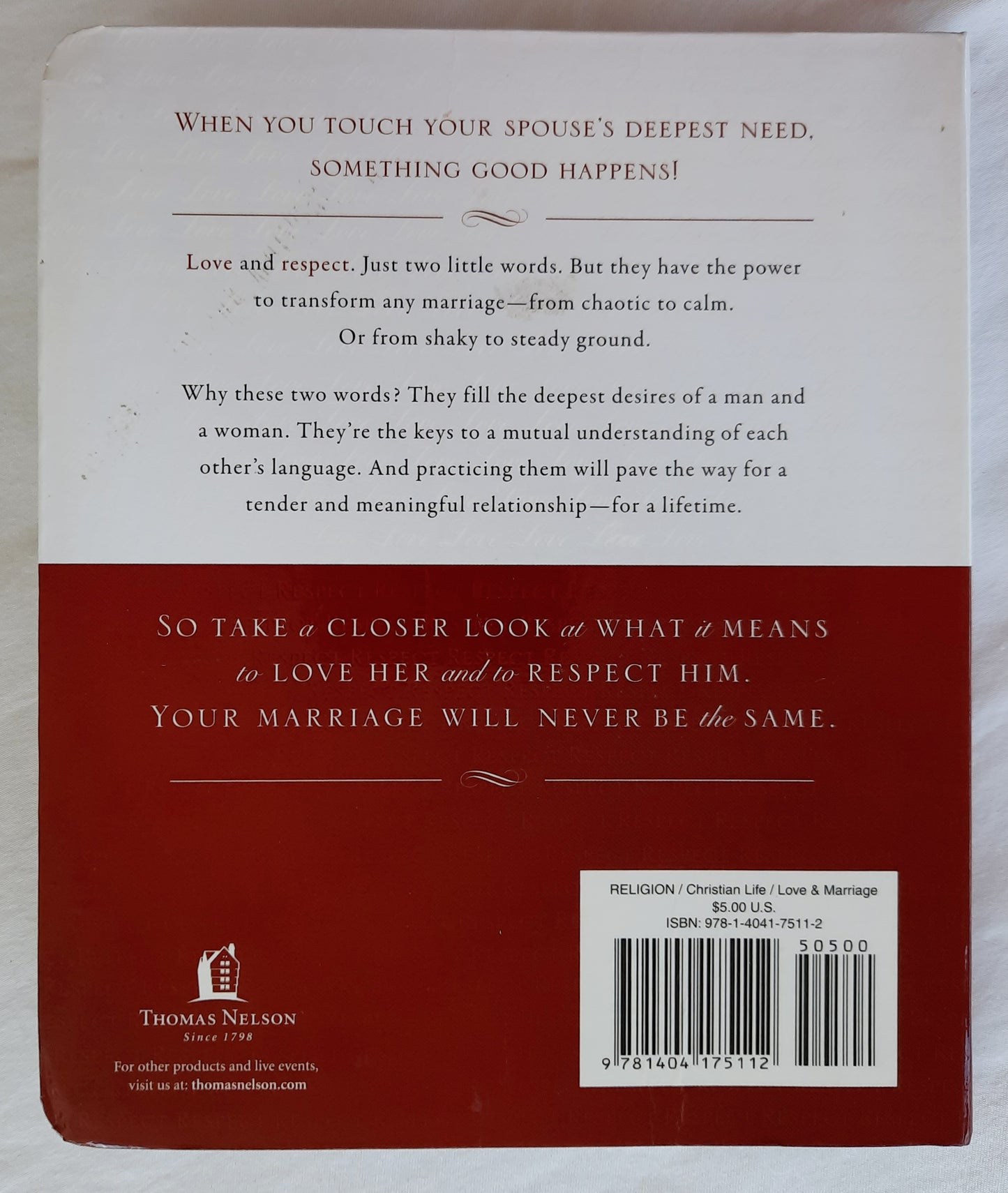 Love and Respect for a Lifetime by Emerson Eggerichs (Very good, 2010, Vinyl Bound, 155 pages, Thomas Nelson)