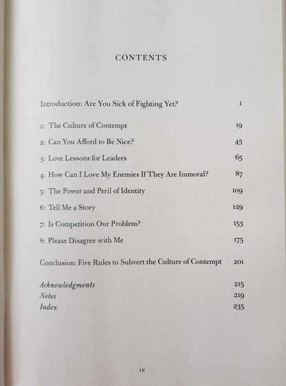 Love Your Enemies: How Decent People Can Save America From the Culture of Contempt by Arthur C. Brooks (Very good, 2019, HC, 242 pages, Broadside Books)