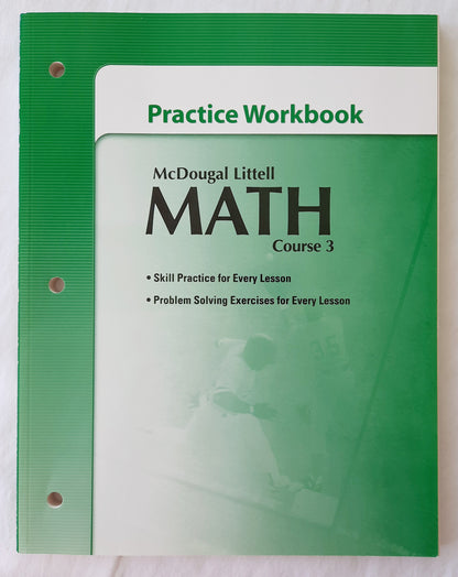 Math Course 3, Grades 6-8 Practice Workbook by Mcdougal Littell (Very Good, 2007, Pbk, 188 pages)