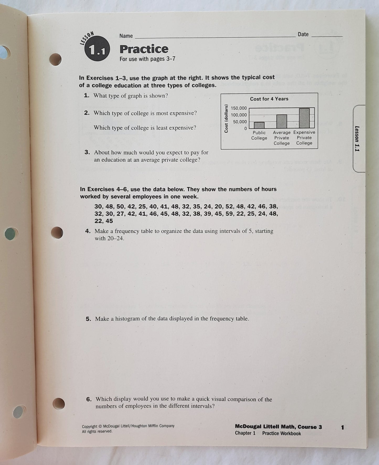 Math Course 3, Grades 6-8 Practice Workbook by Mcdougal Littell (Very Good, 2007, Pbk, 188 pages)