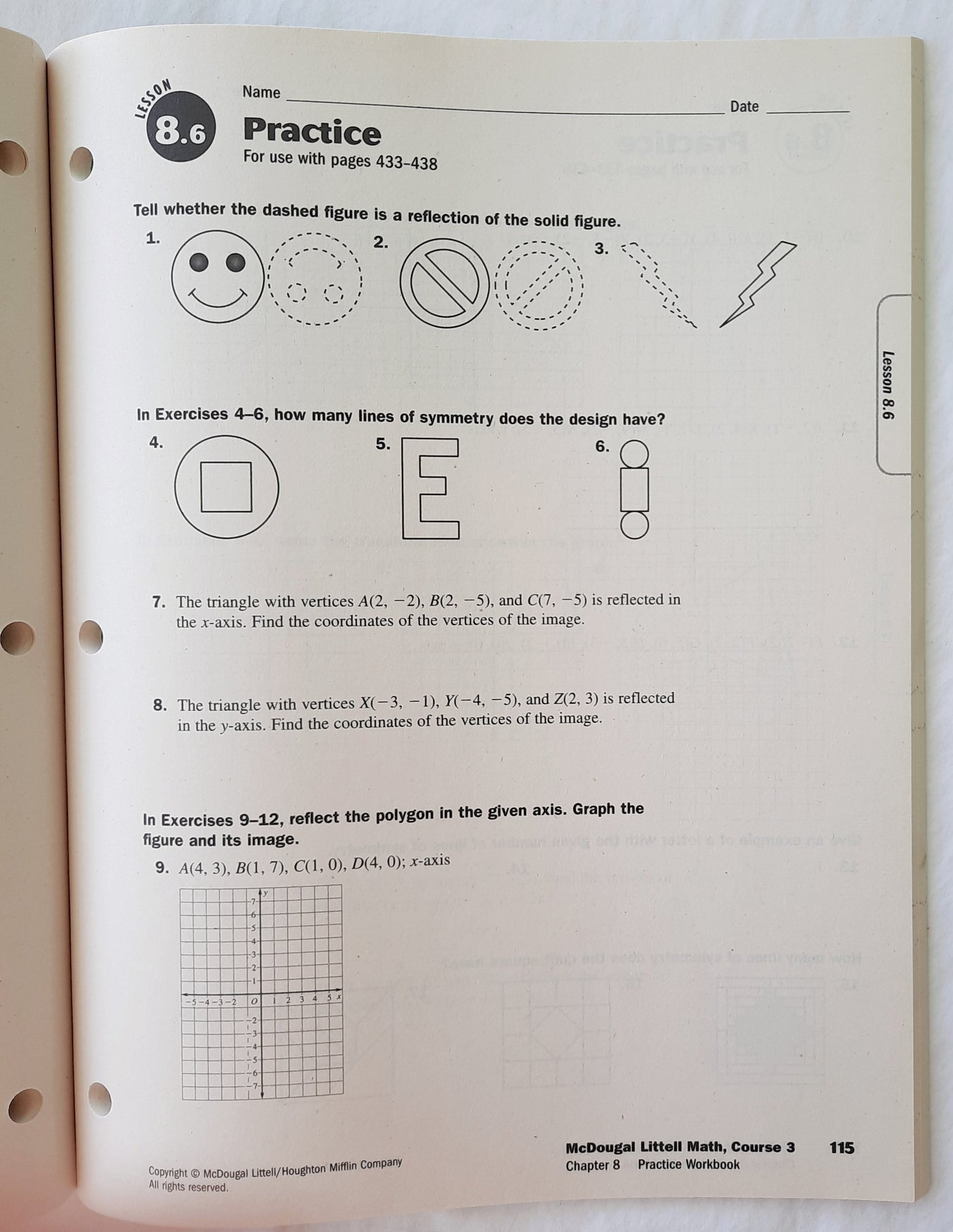 Math Course 3, Grades 6-8 Practice Workbook by Mcdougal Littell (Very Good, 2007, Pbk, 188 pages)