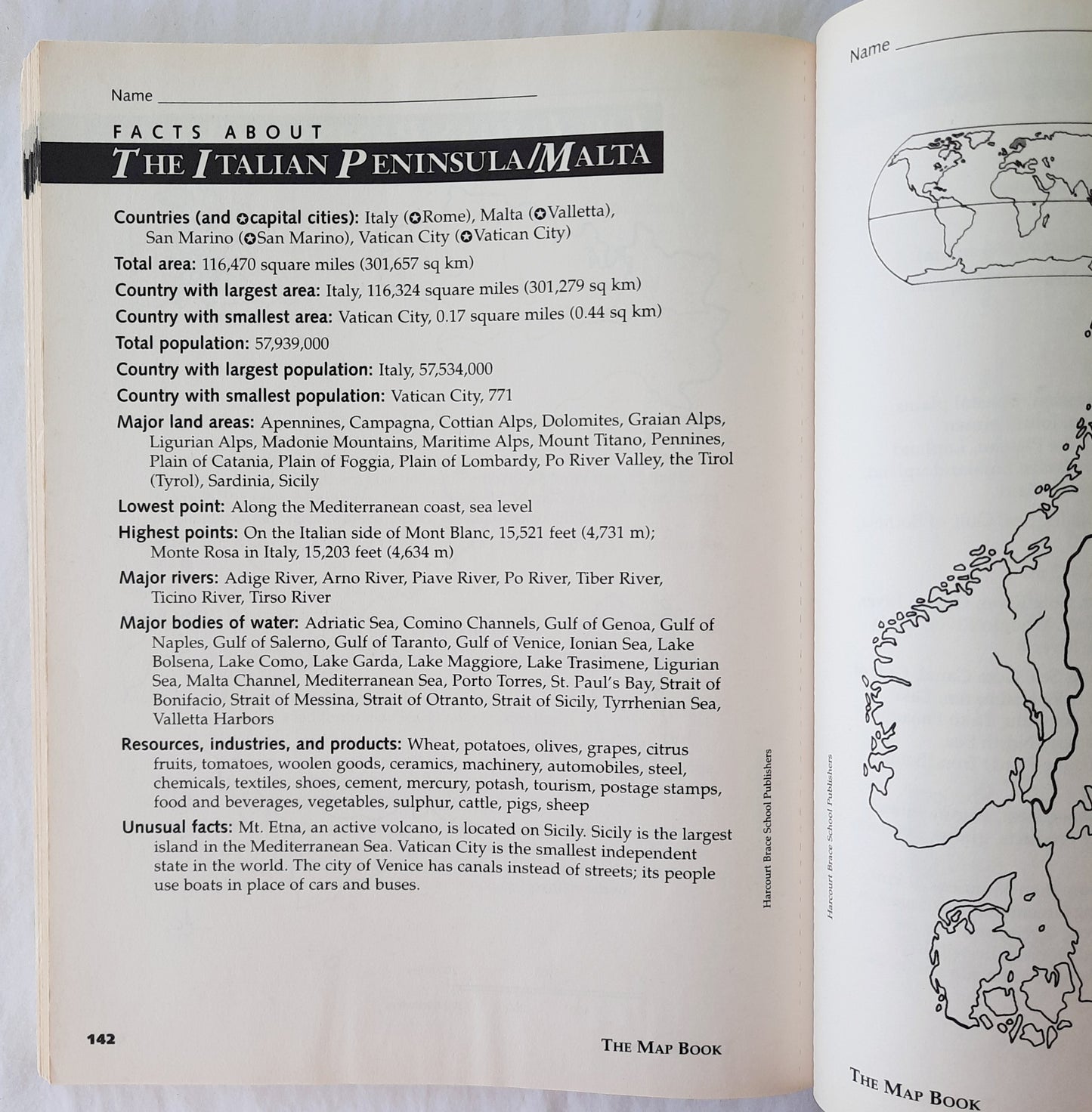 Social Studies: The Map Book by Harcourt Brace & Co. (Very good, 1998, Pbk, 176 pages)