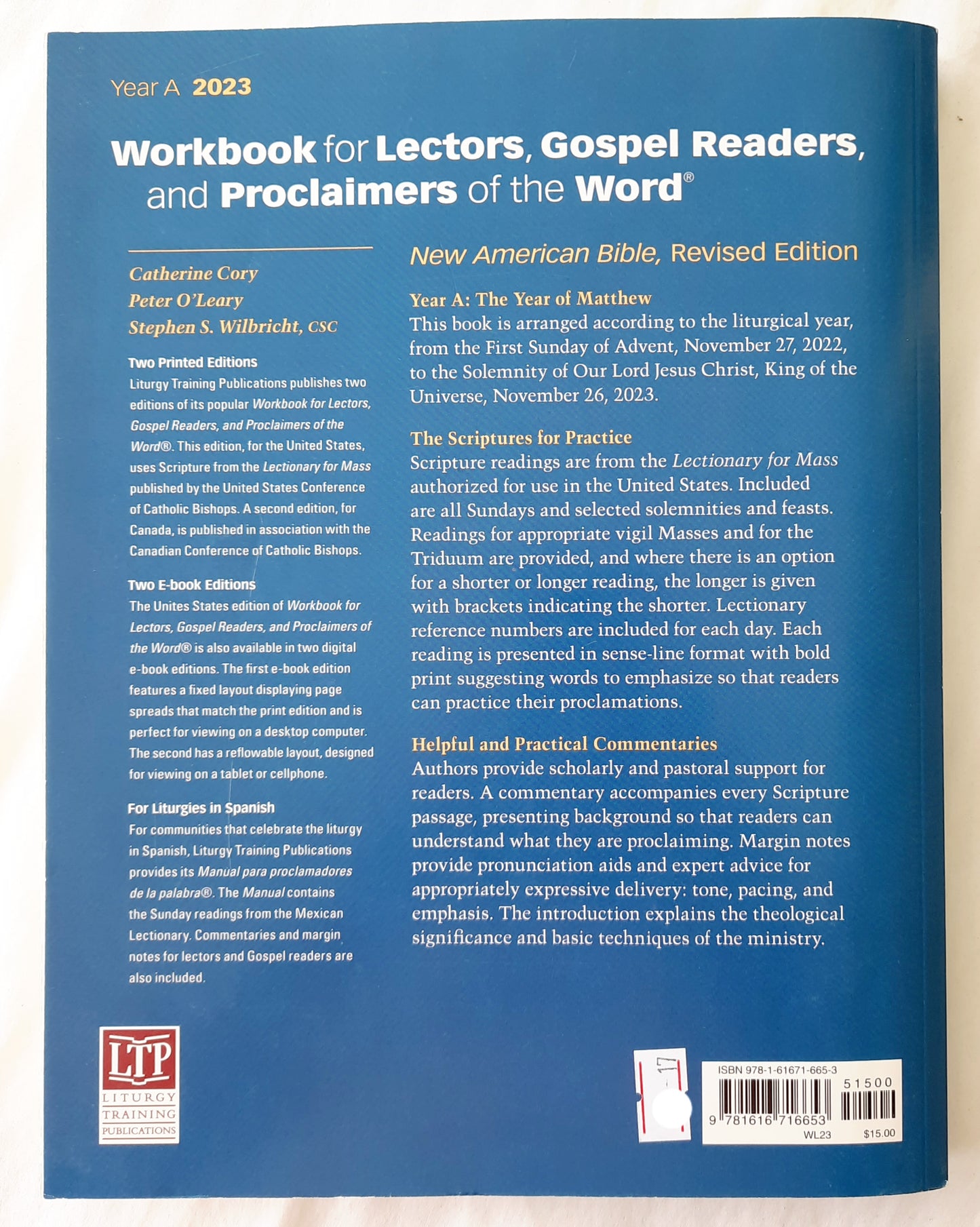 Workbook for Lectors, Gospel Readers, and Proclaimers of the Word 2023 Year A United States Edition (Very good, 2022, Pbk, 293 pages, Liturgy Training Publications)