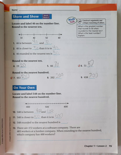 HMH Go Math! Grade 3 Volume 1 Workbook by Houghton Mifflin Harcourt Publishing Co. (Good, 2010, Pbk, 417 pages)