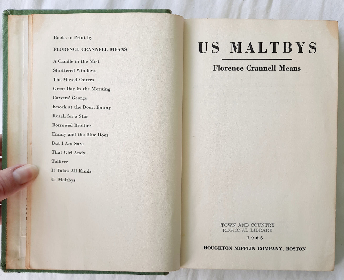 Us Maltbys by Florence Crannell Means (Good, 1966, HC, 250 pages, Houghton Mifflin Co.)