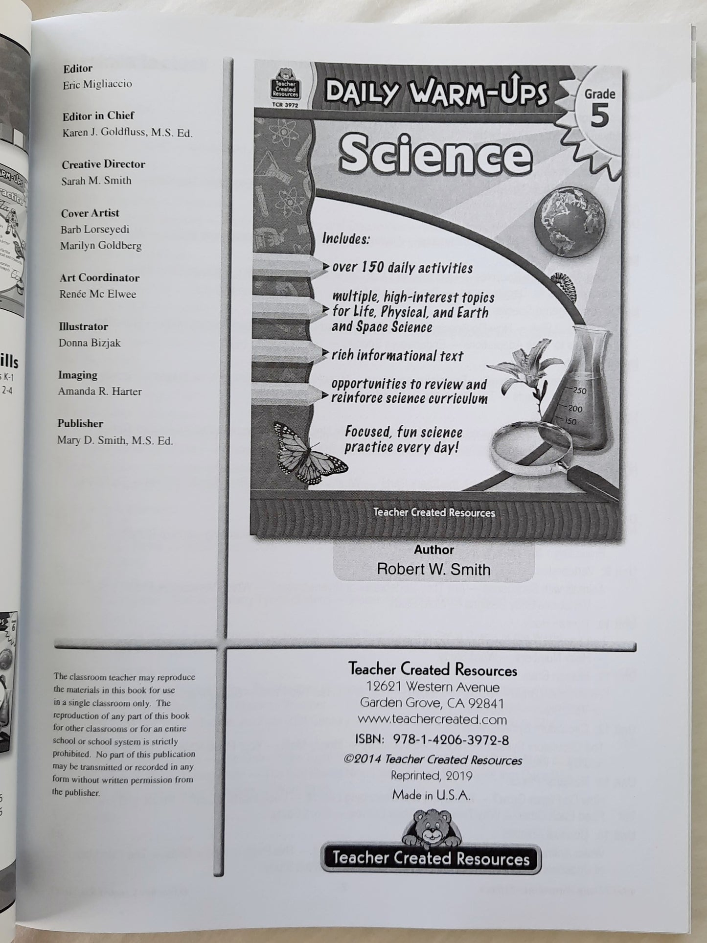 Daily Warm-Ups Science Grade 5 by Robert W. Smith (New, 2019, Pbk, 176 pages, Teacher Created Resources)