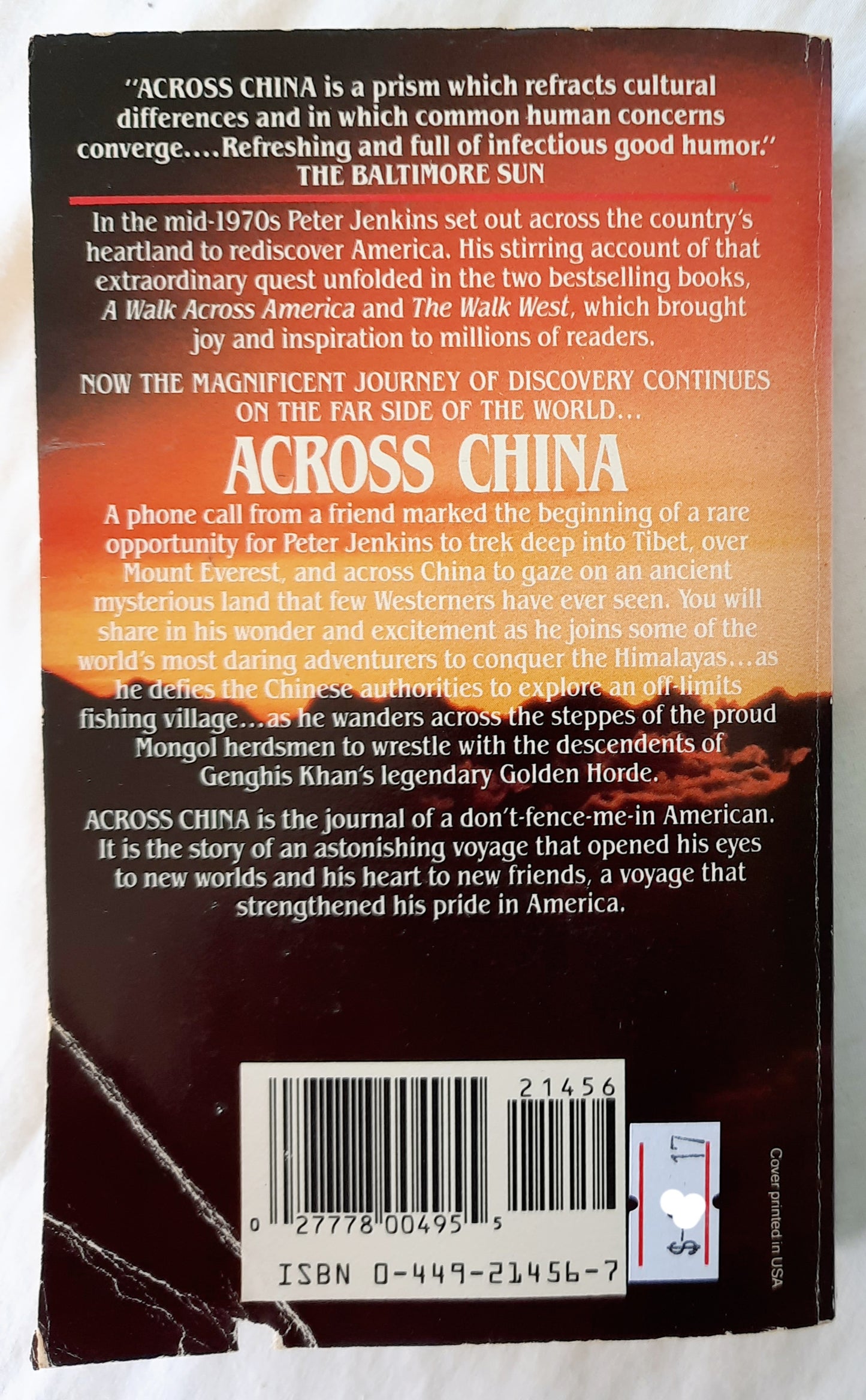 Across China by Peter Jenkins (Good, 1988, Pbk, 364 pages, Fawett Crest)