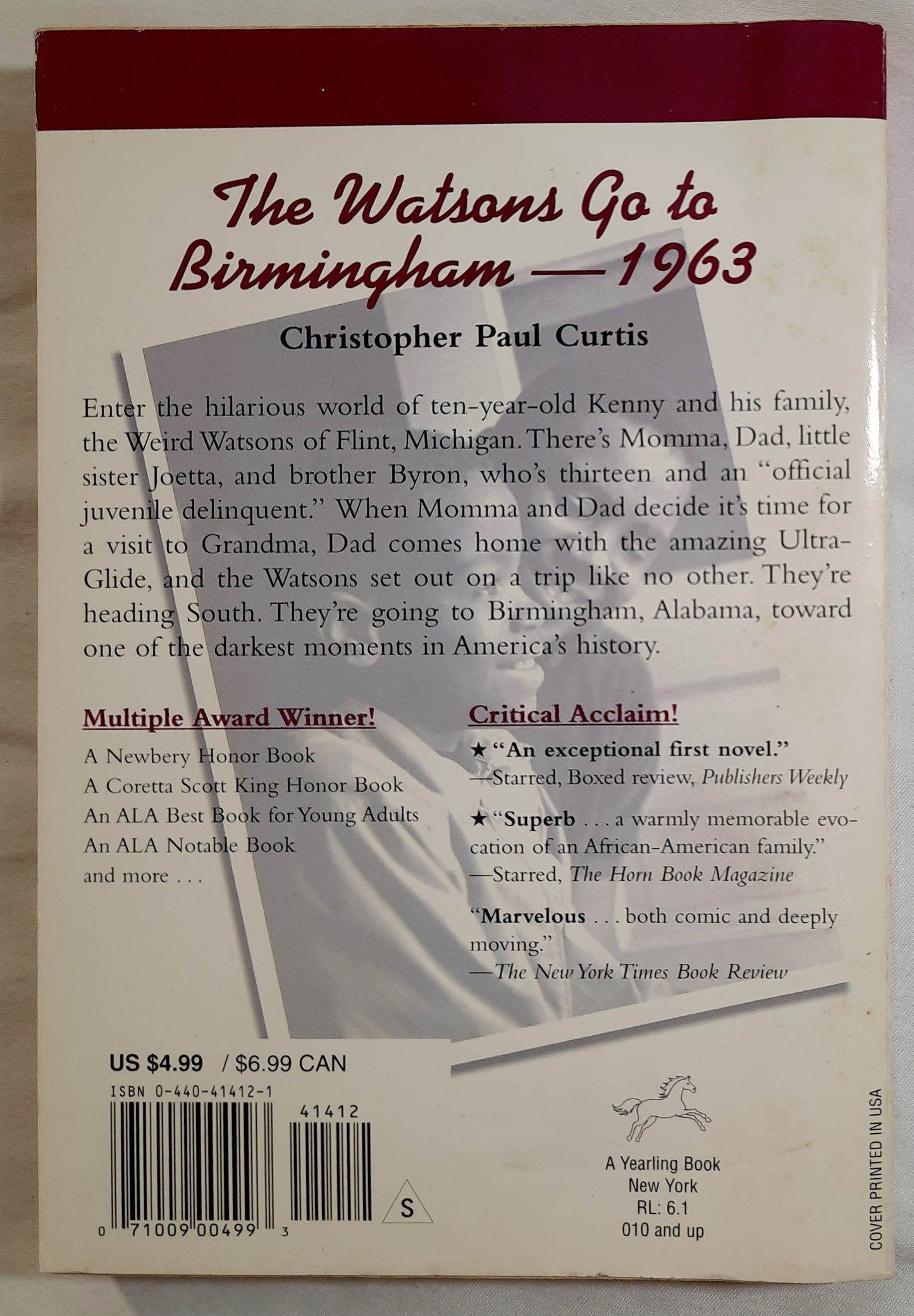 The Watsons Go to Birmingham - 1963by Christopher Paul Curtis (Very good, 1998, Pbk, 211 pages, Scholastic)