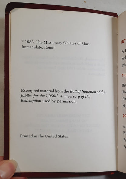 The Pilgrim's Prayer Book Holy Year Edition by The Missionary Oblates of Mary Immaculate (Very good, 1983, Leather, 223 pages, Shrine of Our Lady of the Snows)