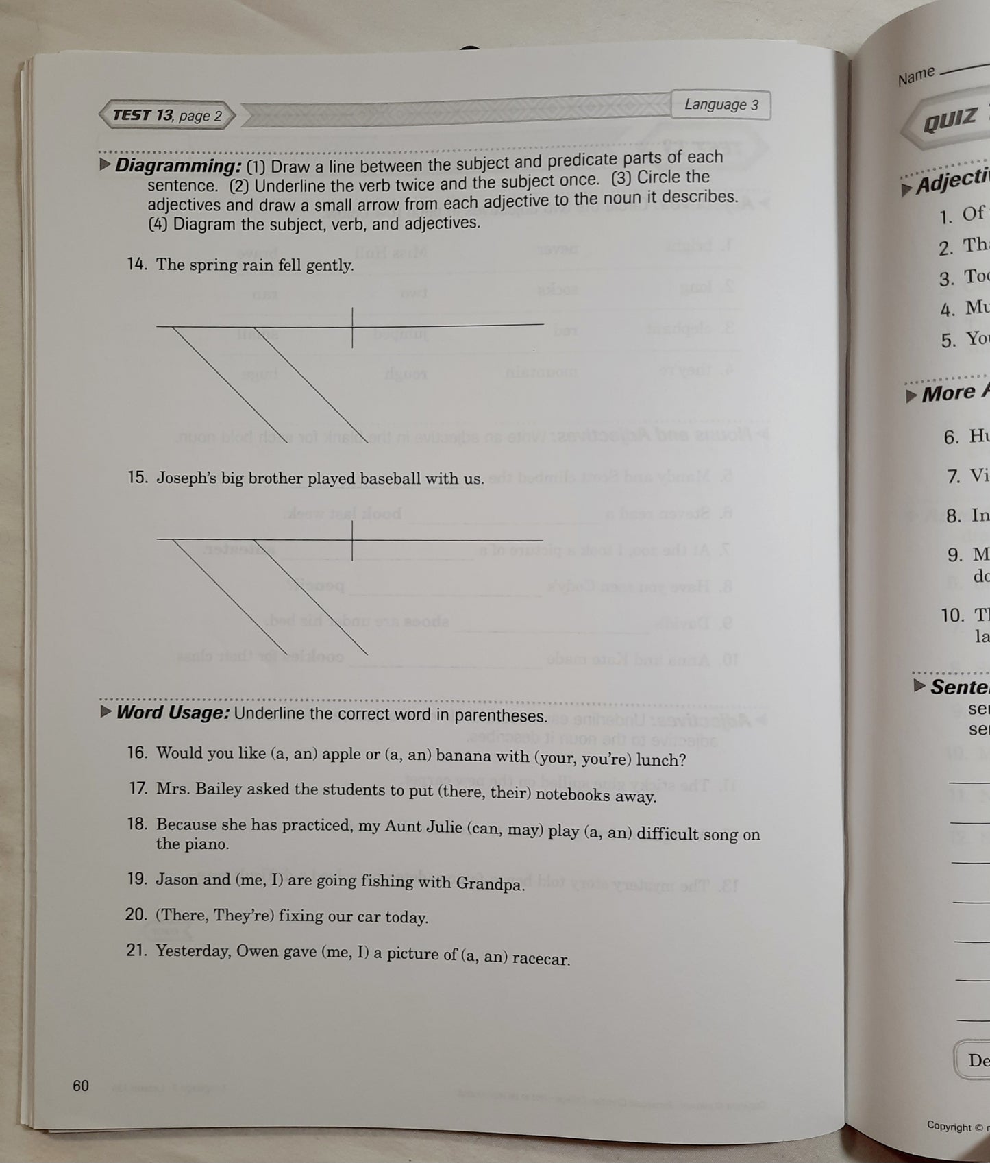 Abeka Language 3 Quizzes & Tests Fifth edition (Very good, 2018, Pbk, 75 pages)