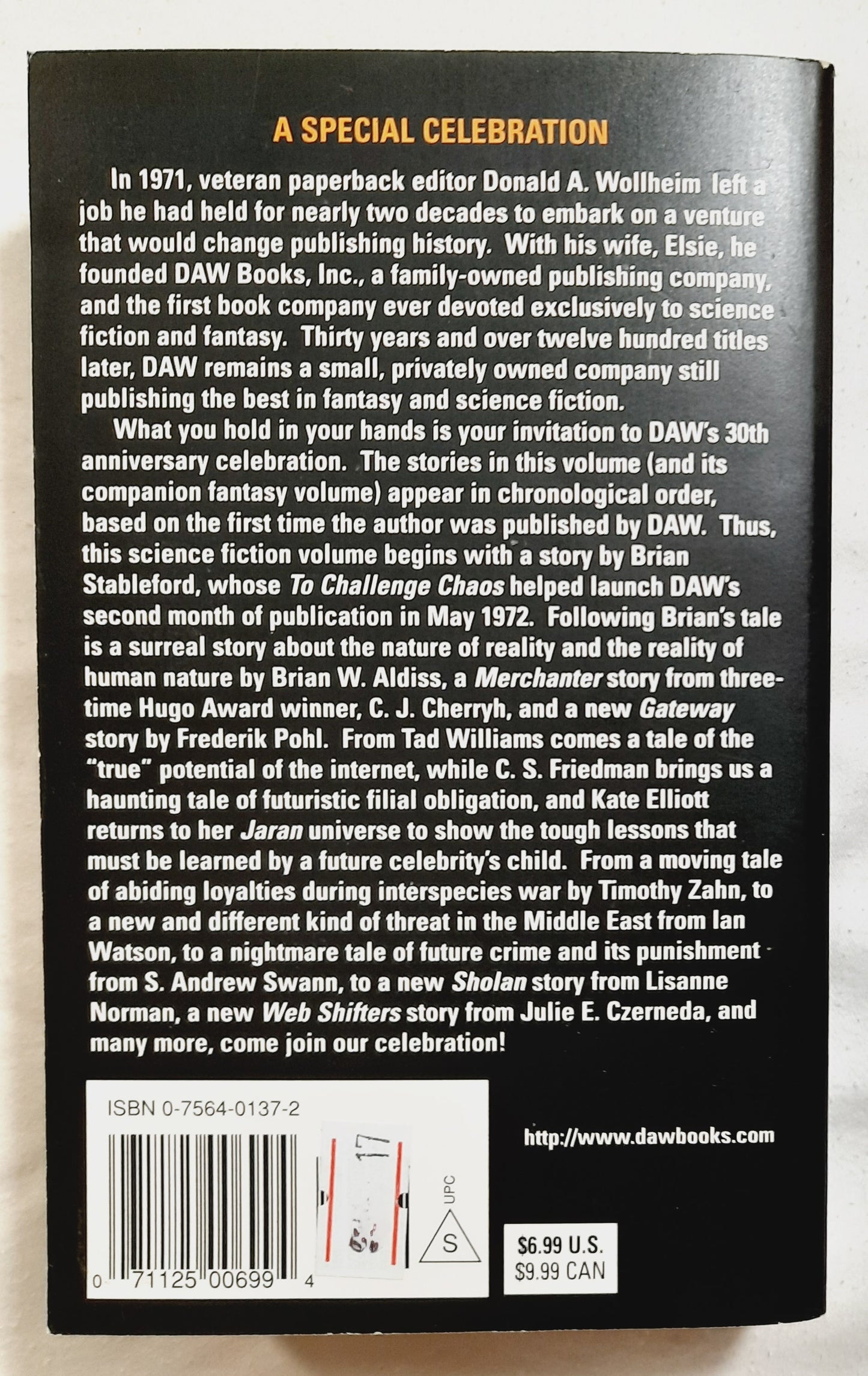 30th Anniversary DAW Science Fiction Anthology edited by Elizabeth Wollheim; Sheila Gilbert (Very Good, 2002, Pbk, 539 pages, DAW)