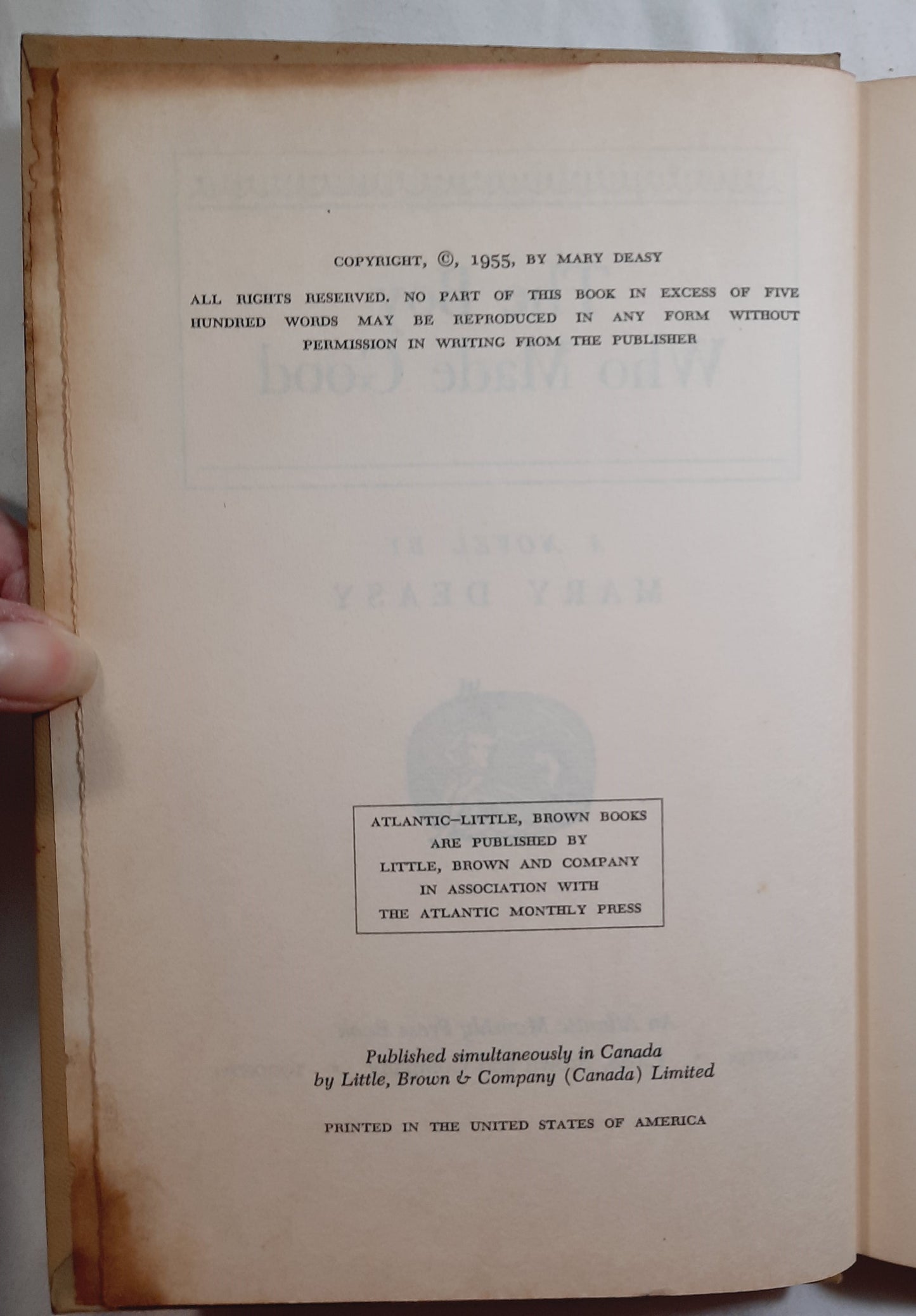 The Boy Who Made Good by Mary Deasy (Acceptable, 1955, HC, 215 pages, Little Brown & Co)