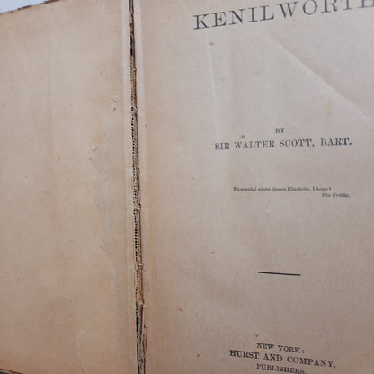 Kenilworth by Sir Walter Scott (Acceptable, 1800s (?) HC, 469 pages, Hurst and Company)