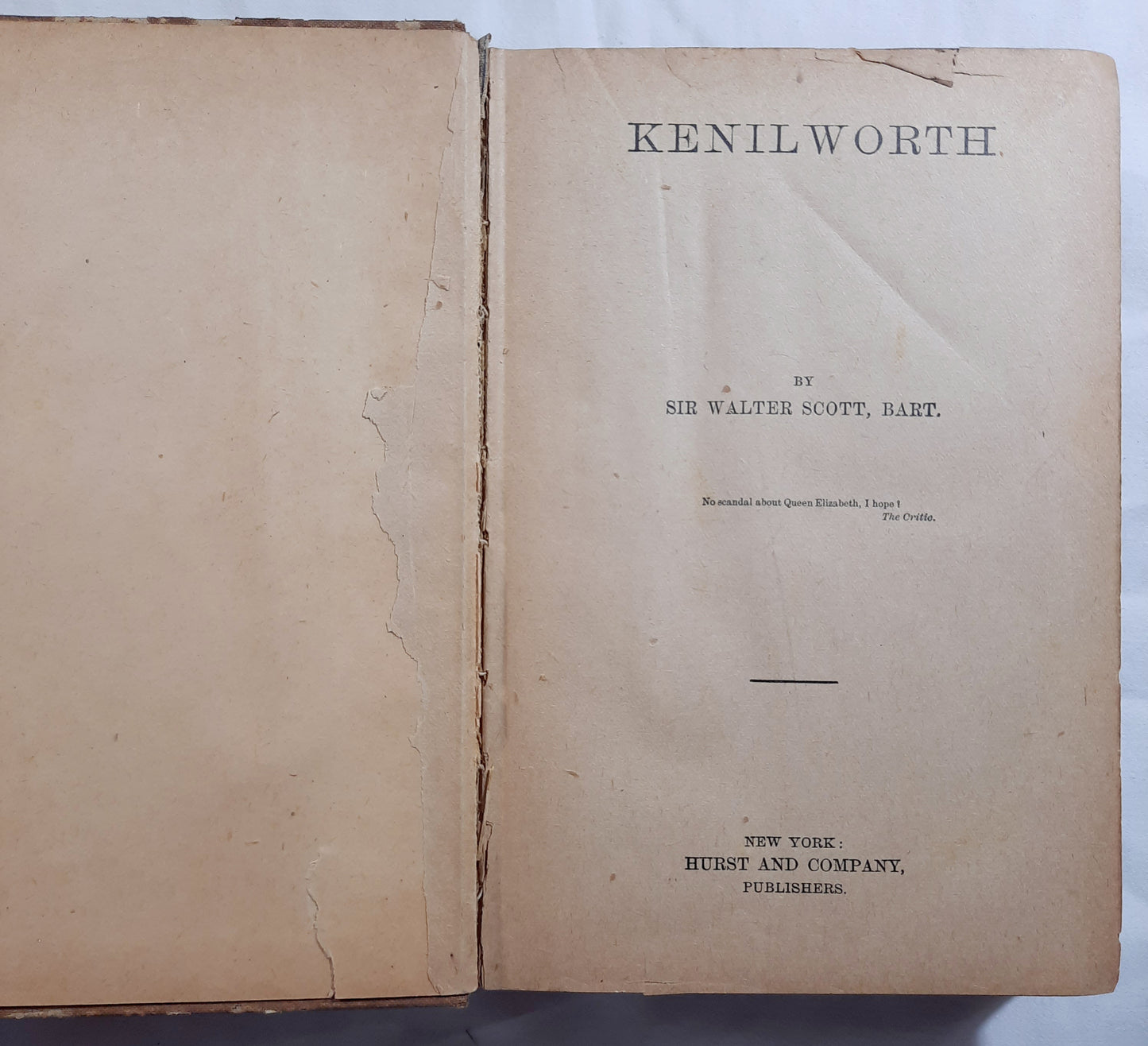 Kenilworth by Sir Walter Scott (Acceptable, 1800s (?) HC, 469 pages, Hurst and Company)