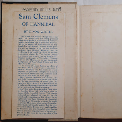 Sam Clemens of Hannibal by Dixon Wecter (Good, 1952, HC, 335 pages, Houghton Mifflin)