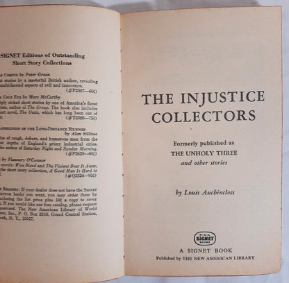 The Injustice Collectors by Louis Auchingcloss (Good, 1950, Pbk, 160 pages, Signet Books)