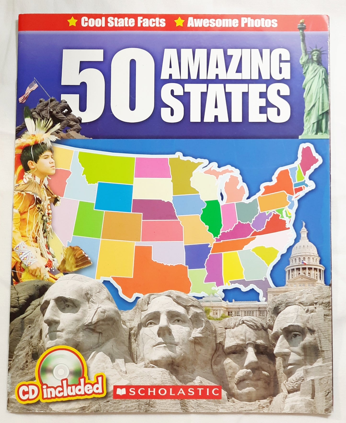 50 Amazing States with CD-ROM by John Perritano (Very good, 2009, Pbk, 32 pages, Scholastic)